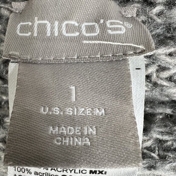 Chicos Womens M Patchwork Open Front Asym Cardigan Sweater Neutral Color Block - Picture 12 of 14